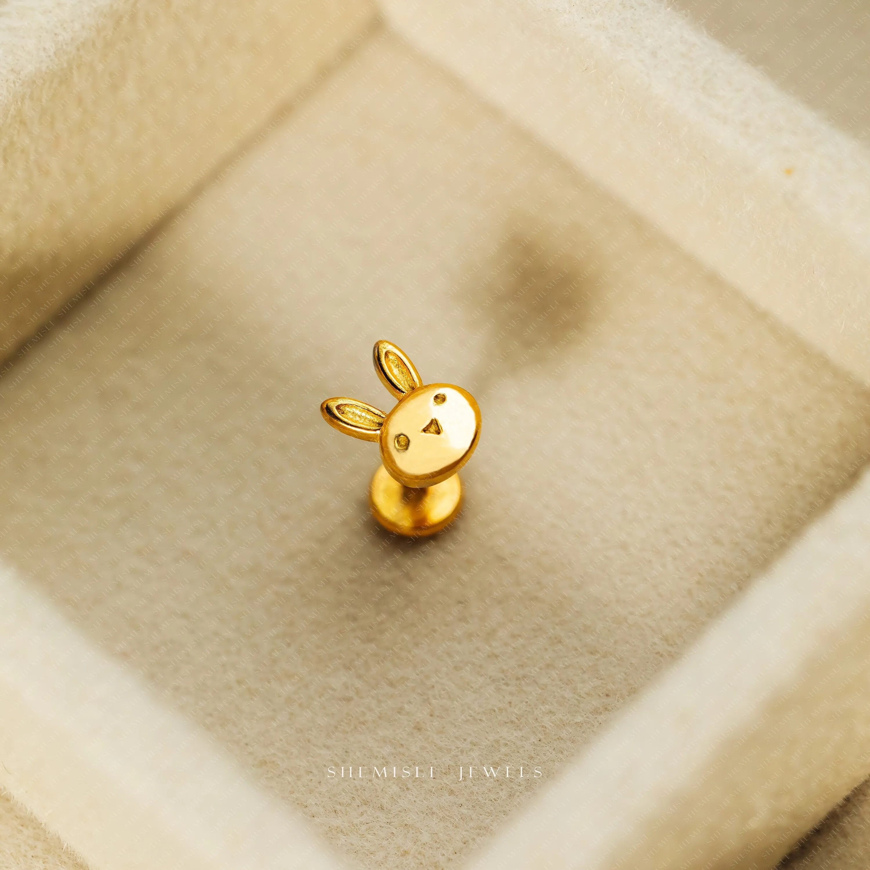 Tiny Bunny Head Threadless Flat Back Nose Stud, 20,18,16ga, 5-10mm Unisex, Surgical Steel SHEMISLI SS979