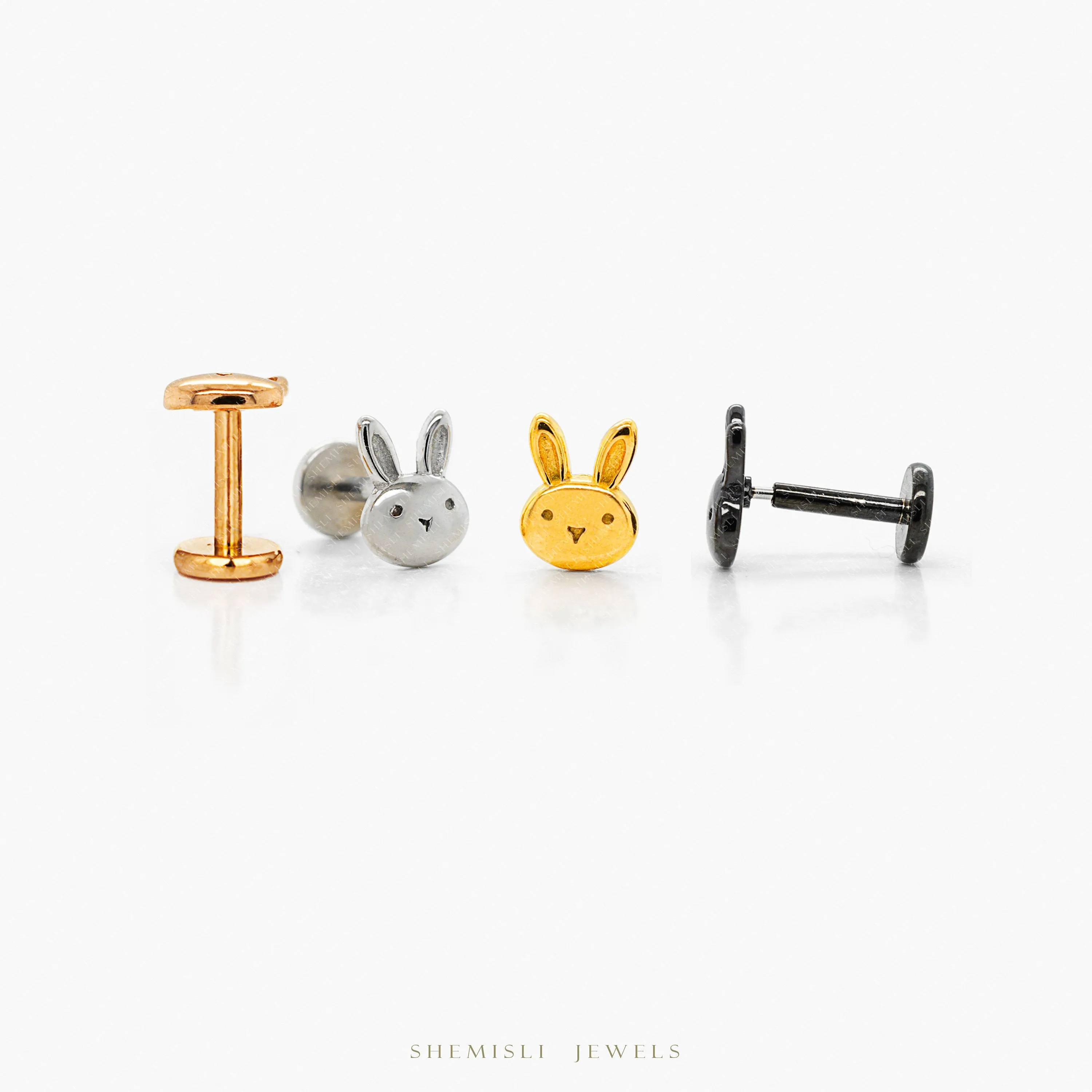 Tiny Bunny Head Threadless Flat Back Nose Stud, 20,18,16ga, 5-10mm Unisex, Surgical Steel SHEMISLI SS979