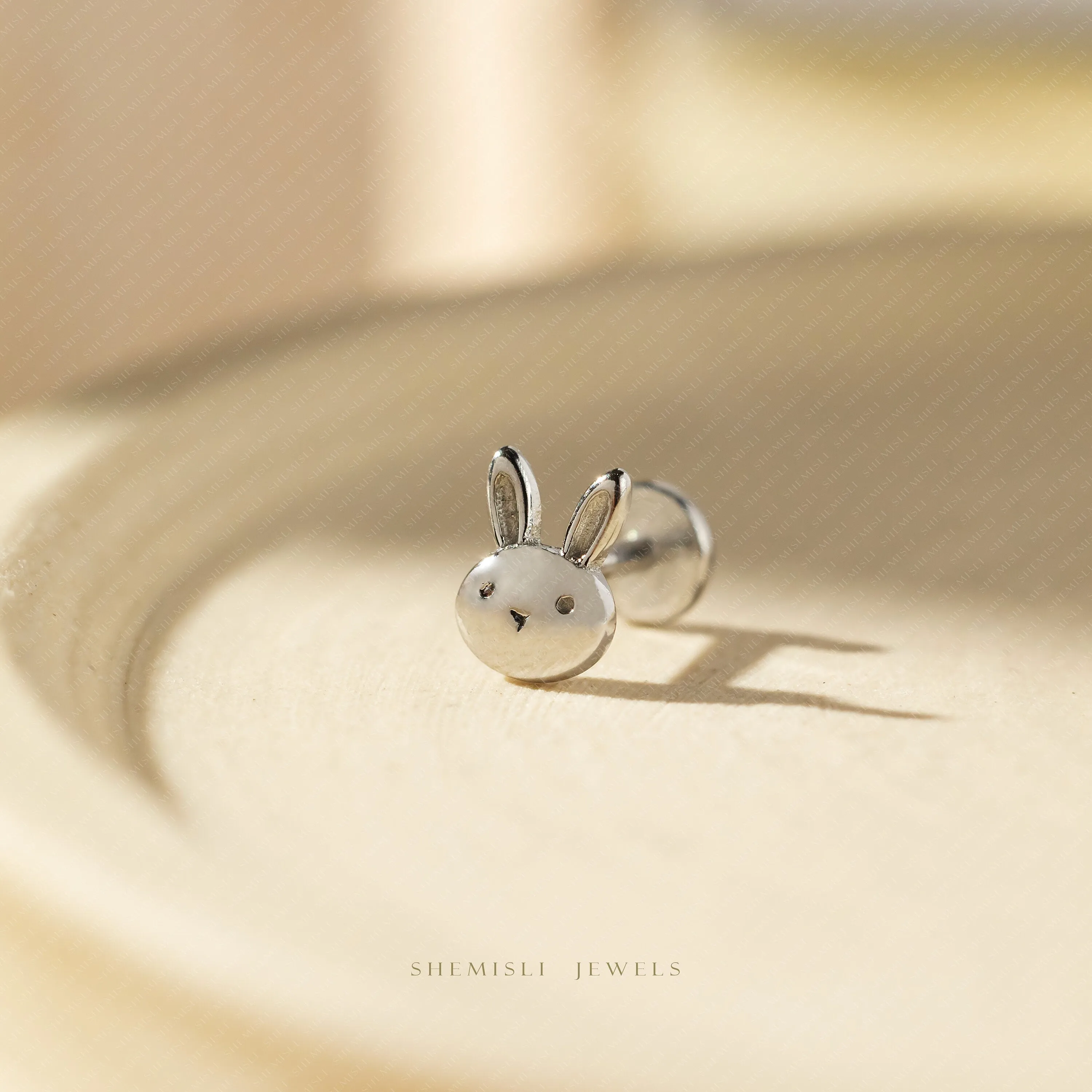 Tiny Bunny Head Threadless Flat Back Nose Stud, 20,18,16ga, 5-10mm Unisex, Surgical Steel SHEMISLI SS979