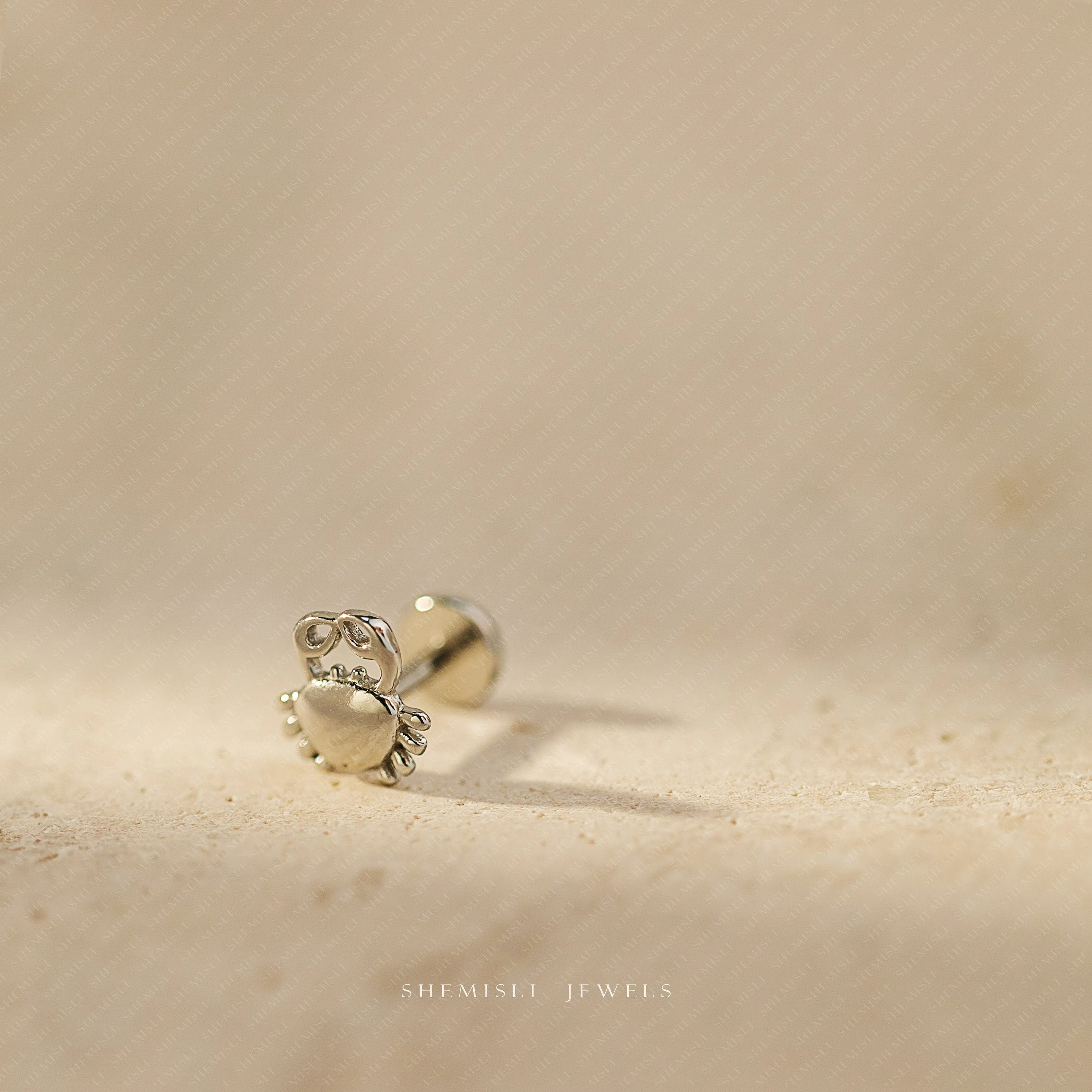 Tiny Crab Threadless Flat Back Nose Stud, 20,18,16ga, 5-10mm Unisex, Surgical Steel SHEMISLI SS732