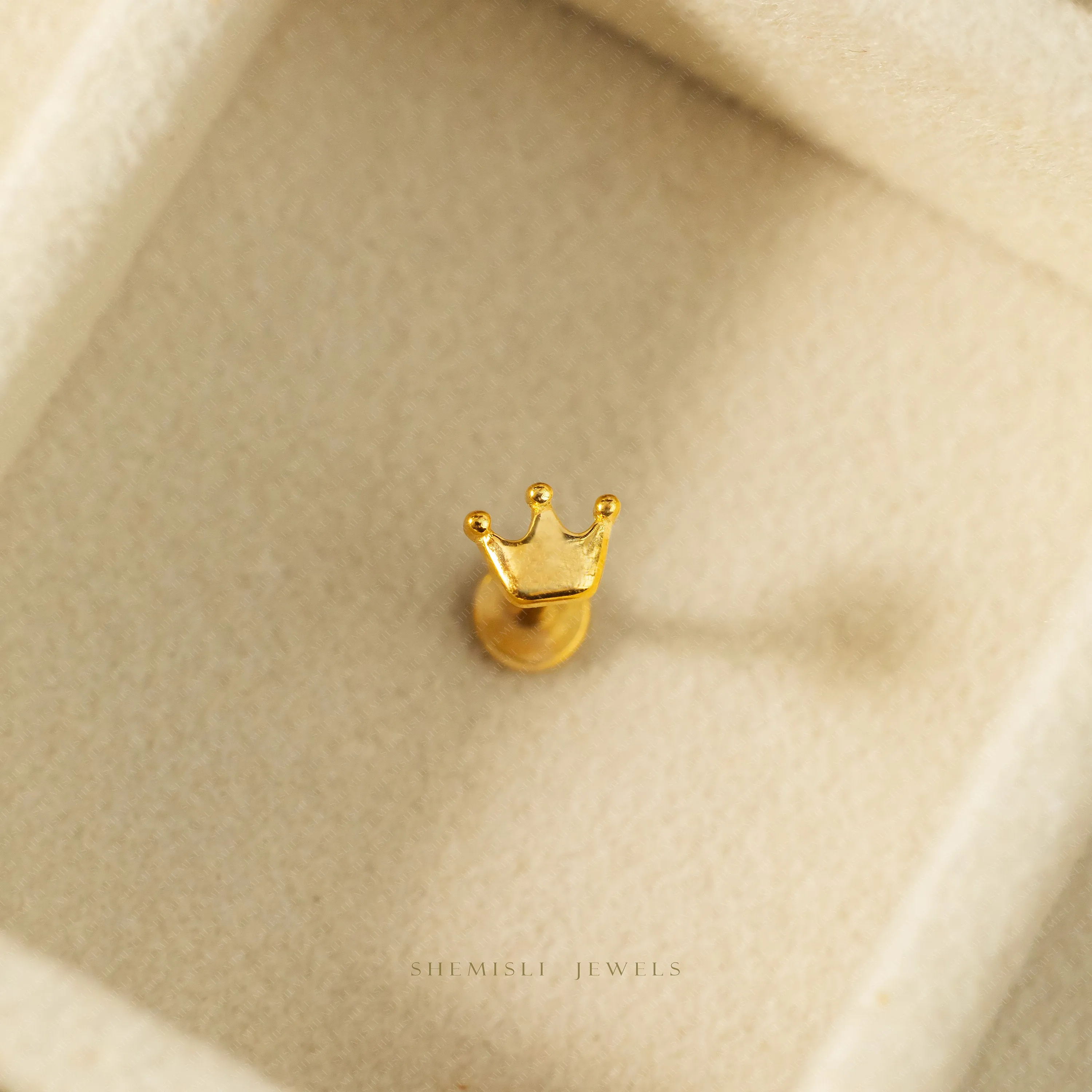 Tiny Crown Threadless Flat Back Nose Stud, 20,18,16ga, 5-10mm Unisex, Surgical Steel SHEMISLI SS989