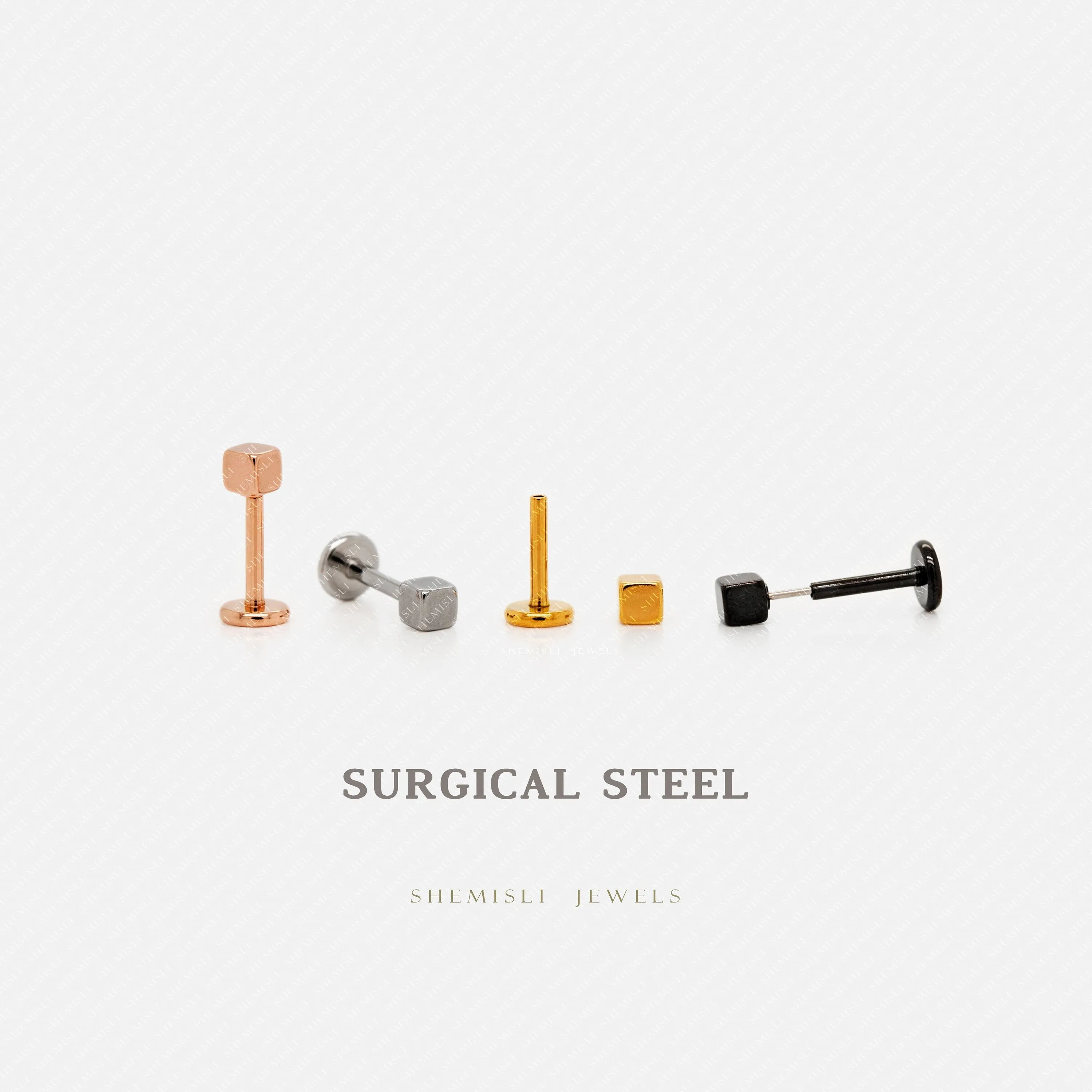 Tiny Cube Threadless Flat Back Nose Stud, 20,18,16ga, 5-10mm, Unisex, Surgical Steel, SHEMISLI SS566