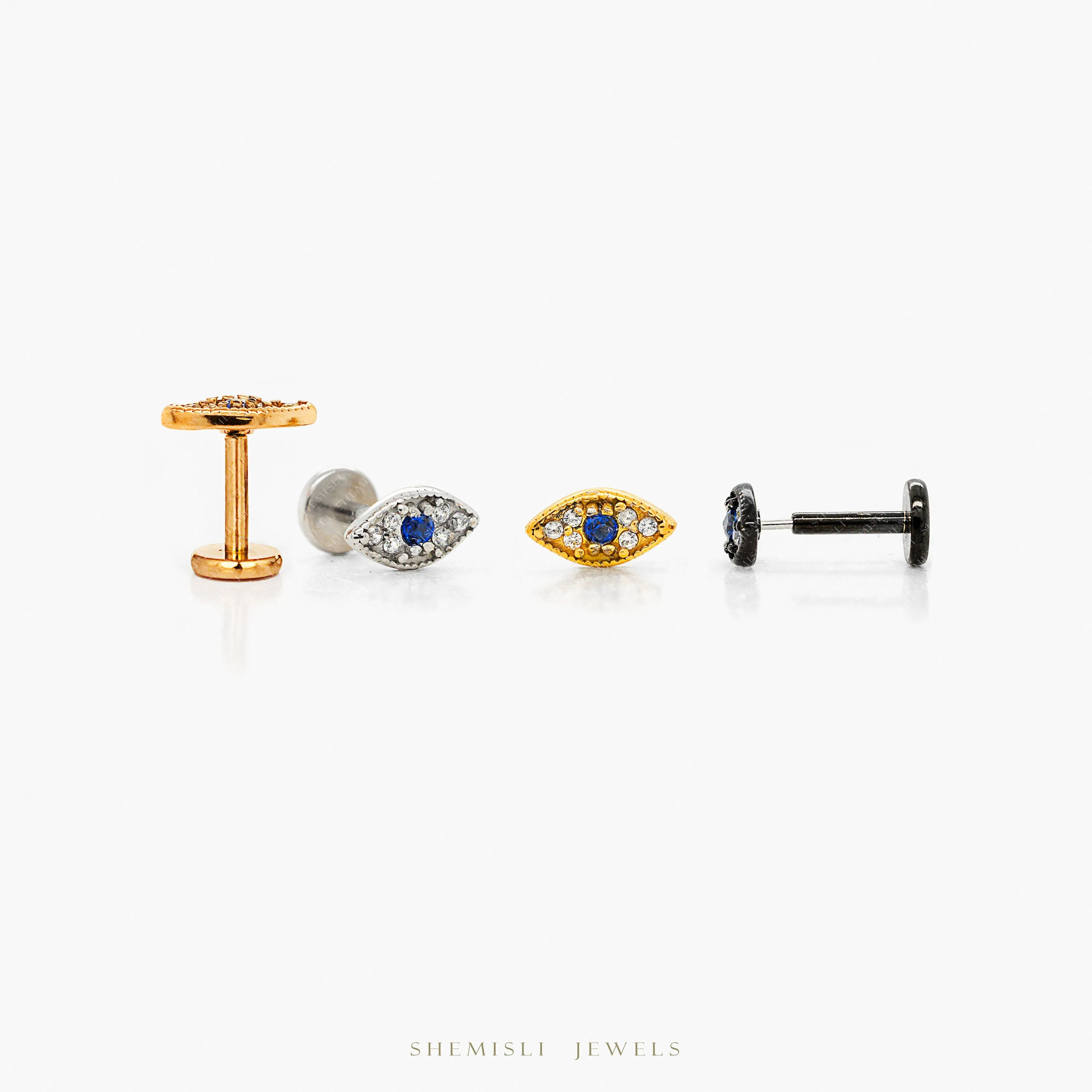 Tiny Evil Eye Threadless Flat Back Nose Stud, 20,18,16ga, 5-10mm Unisex, Surgical Steel SHEMISLI SS929