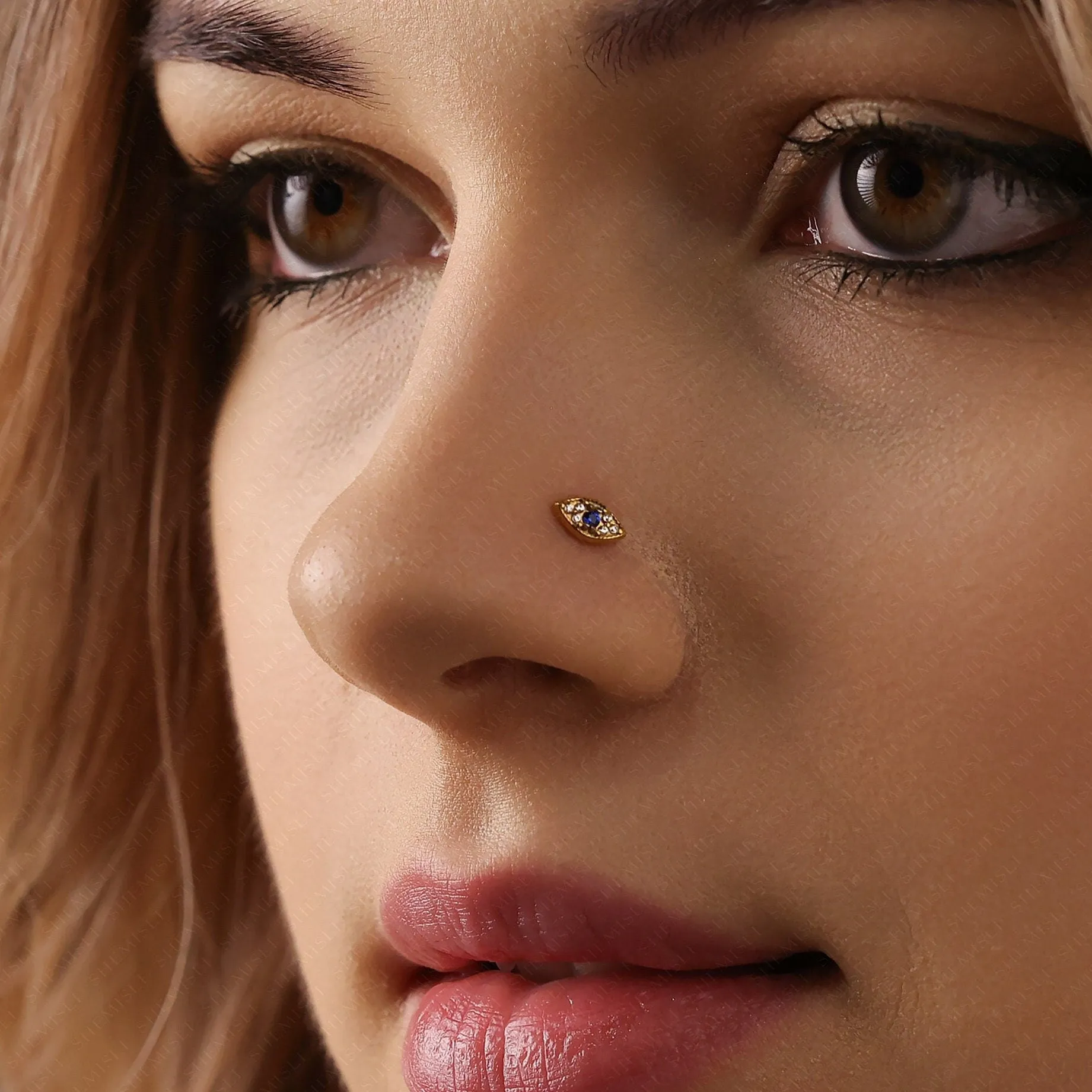 Tiny Evil Eye Threadless Flat Back Nose Stud, 20,18,16ga, 5-10mm Unisex, Surgical Steel SHEMISLI SS929