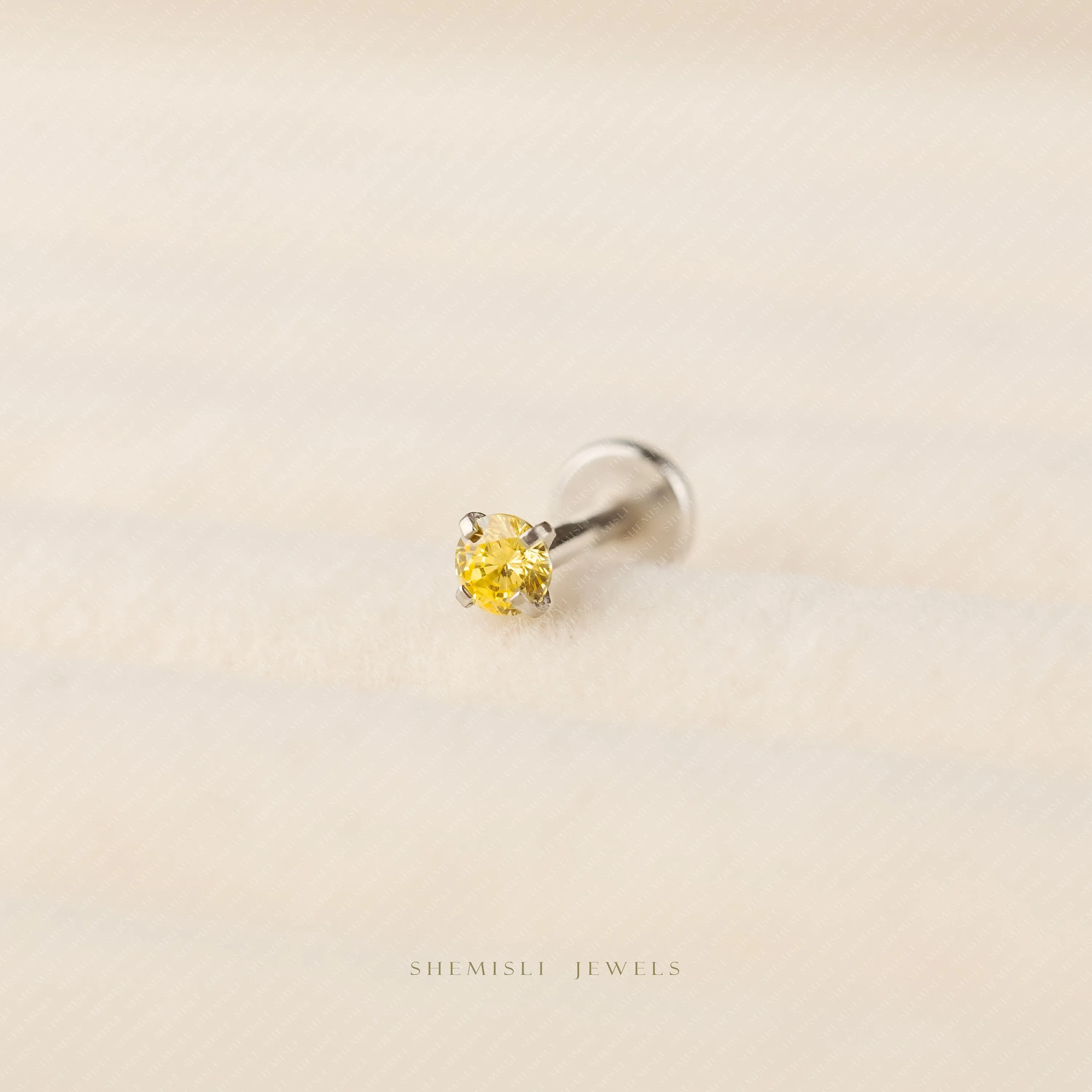 Tiny Golden Citrine Threadless Flat Back Nose Stud, November Birthstone, 20,18,16ga, 5-10mm Unisex, Surgical Steel SS627