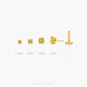 Tiny Golden Citrine Threadless Flat Back Nose Stud, November Birthstone, 20,18,16ga, 5-10mm Unisex, Surgical Steel SS627