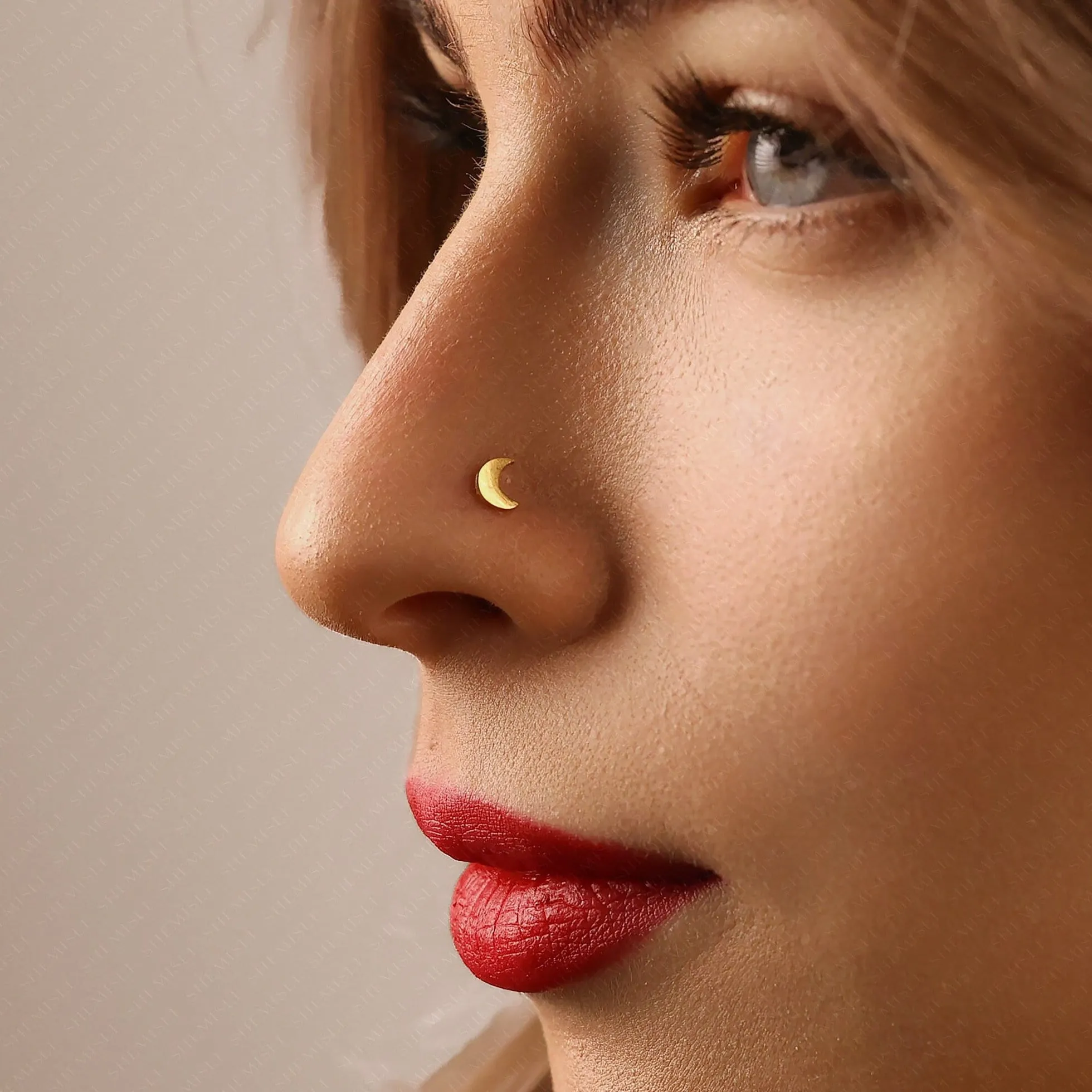 Tiny Moon Threadless Flat Back Nose Stud, 20,18,16ga, 5-10mm, Unisex, Surgical Steel, SHEMISLI SS568