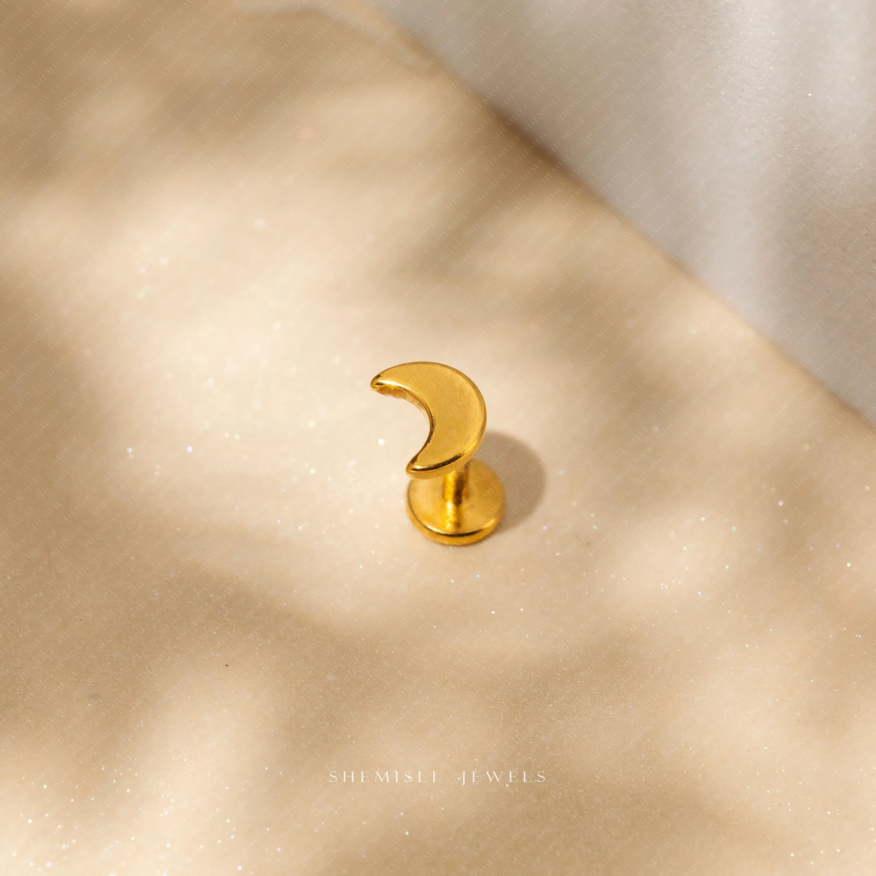 Tiny Moon Threadless Flat Back Nose Stud, 20,18,16ga, 5-10mm, Unisex, Surgical Steel, SHEMISLI SS568