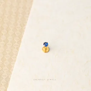 Tiny Sapphire Threadless Flat Back Nose Stud, September Birthstone, 20,18,16ga, 5-10mm, Unisex, Surgical Steel SS517