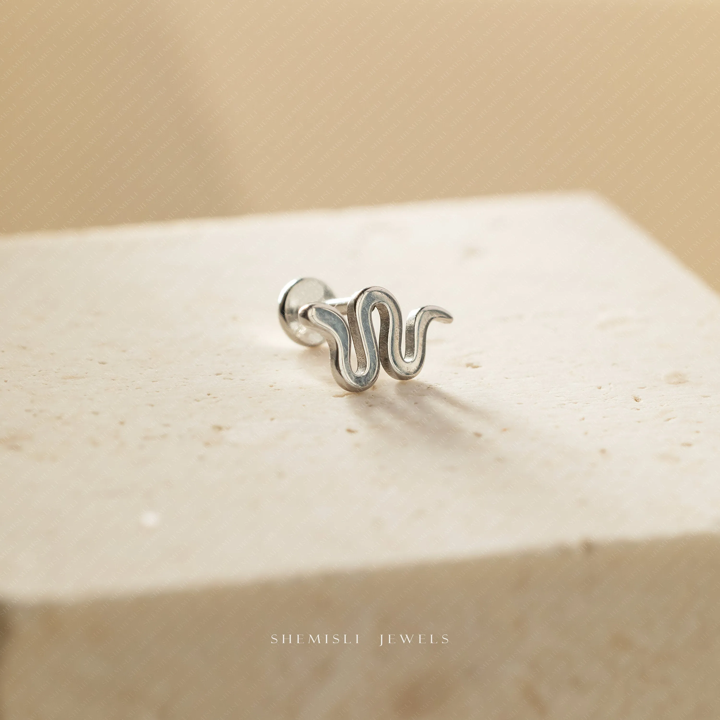 Tiny Snake Threadless Flat Back Nose Stud, 20,18,16ga, 5-10mm Surgical Steel SHEMISLI SS922