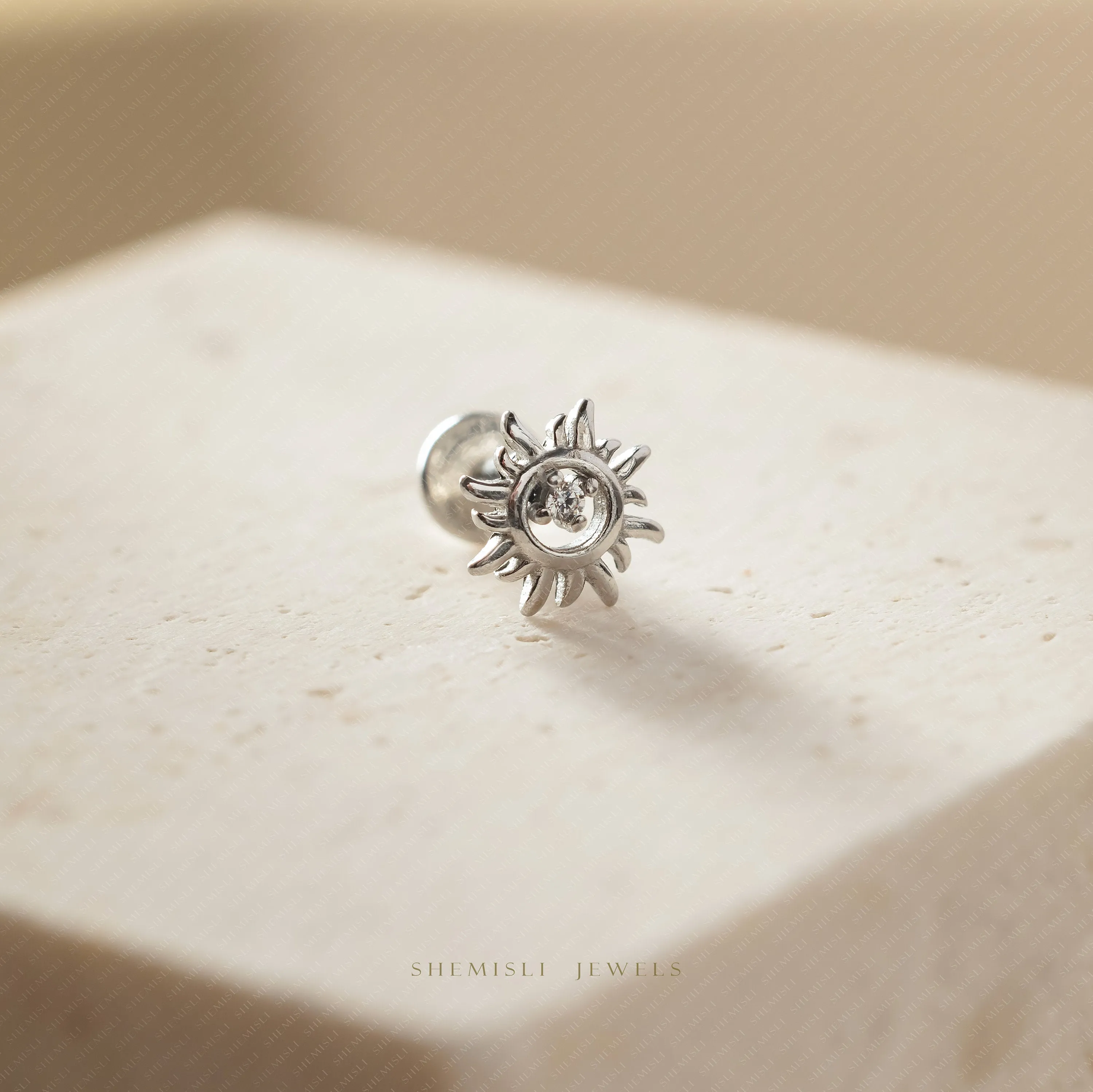 Tiny Sun Threadless Flat Back Nose Stud, 20,18,16ga, 5-10mm Unisex, Surgical Steel SHEMISLI SS909