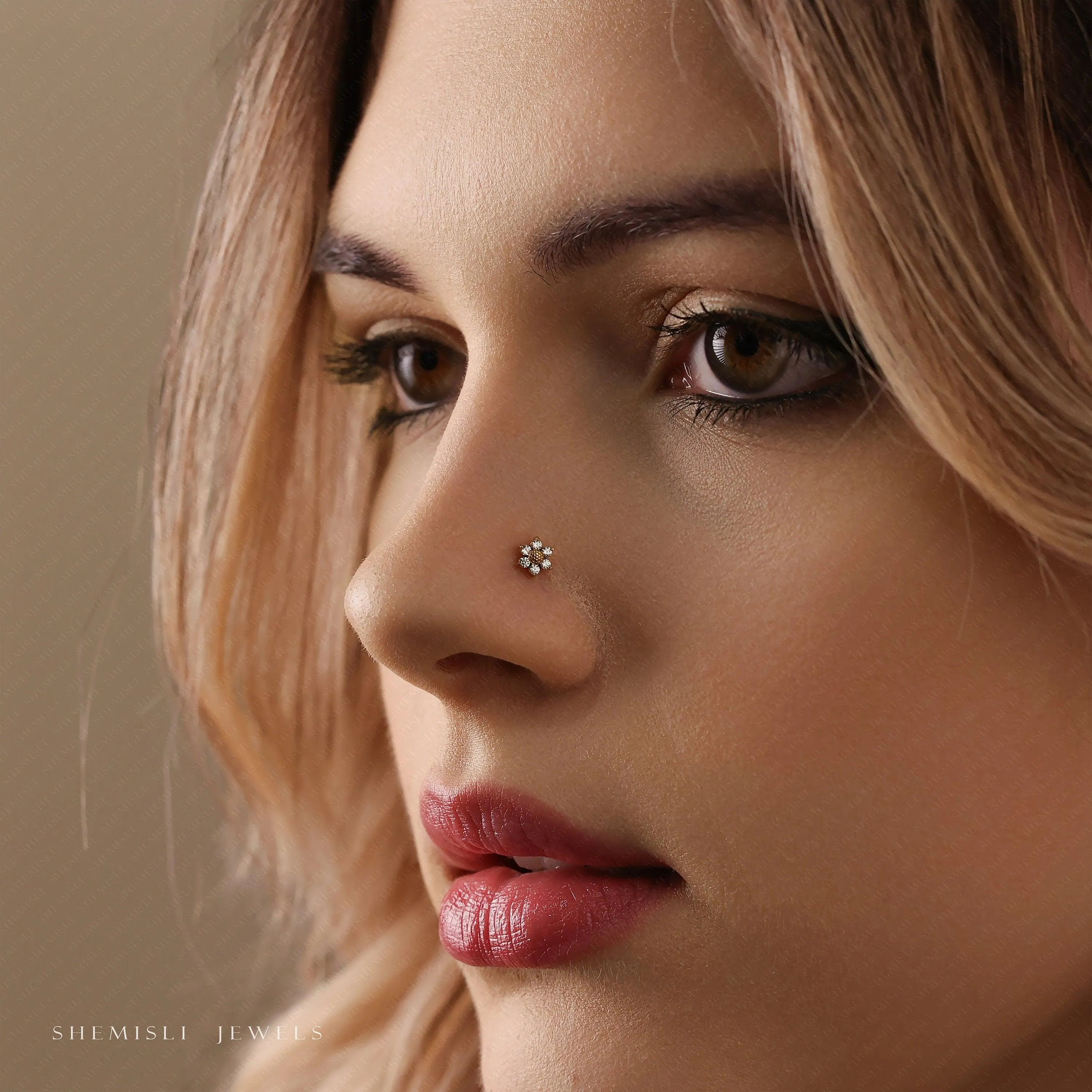 Tiny Sunflower Threadless Flat Back Nose Stud, 20,18,16ga, 5-10mm Unisex, Surgical Steel SHEMISLI SS995