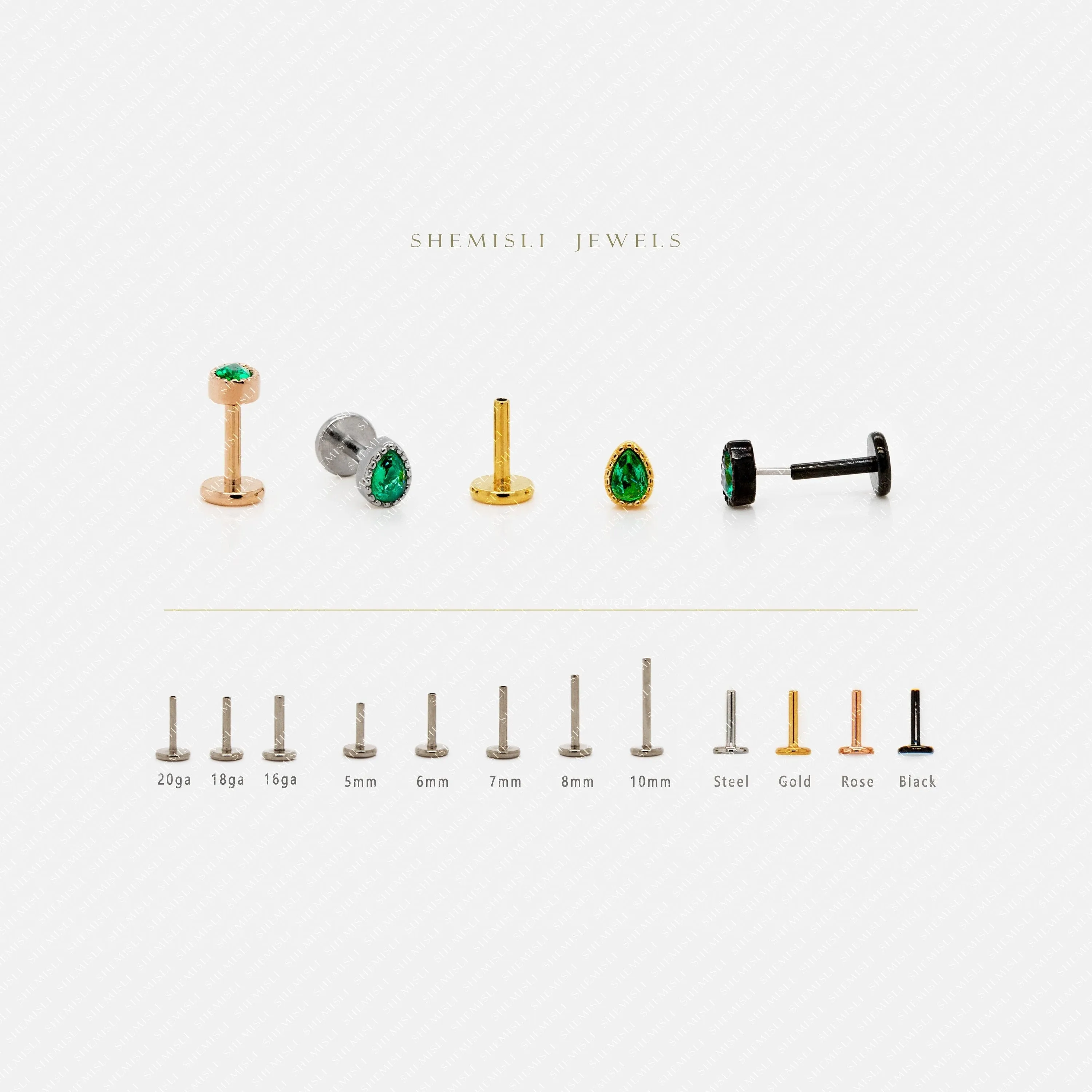 Tiny Teardrop Emerald Threadless Flat Back Nose Stud, 20,18,16ga, 5-10mm Surgical Steel SHEMISLI SS595