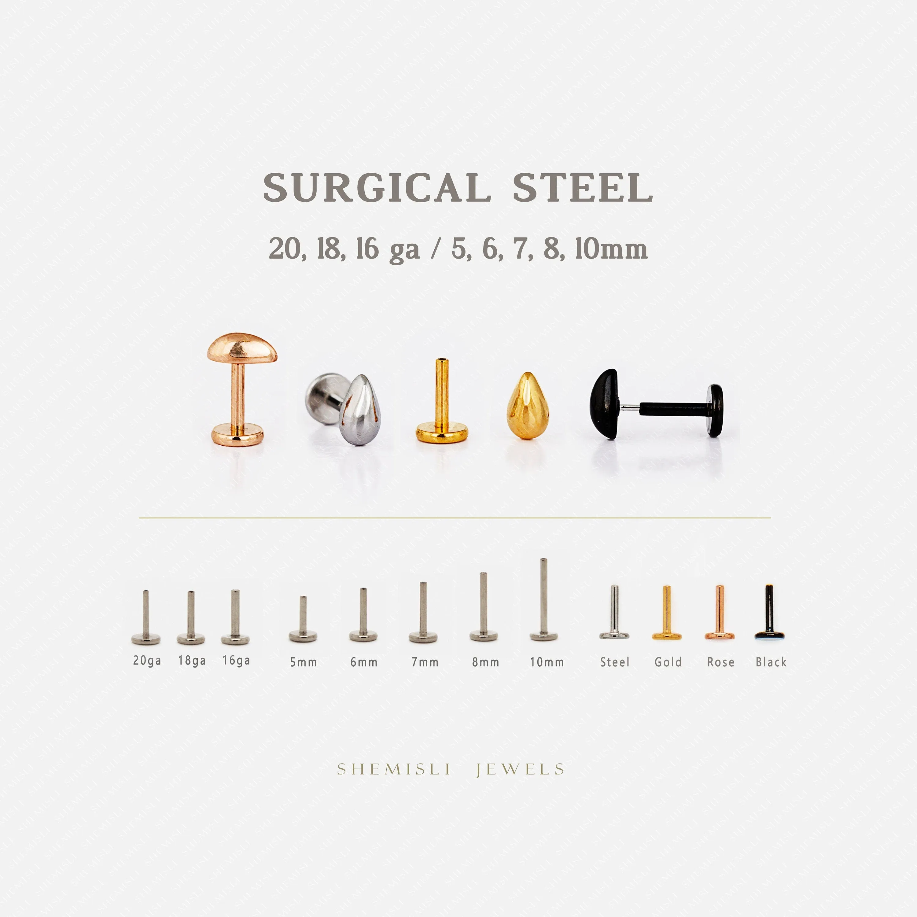 Tiny Teardrop Threadless Flat Back Nose Stud, 20,18,16ga, 5-10mm Unisex, Surgical Steel SHEMISLI SS851