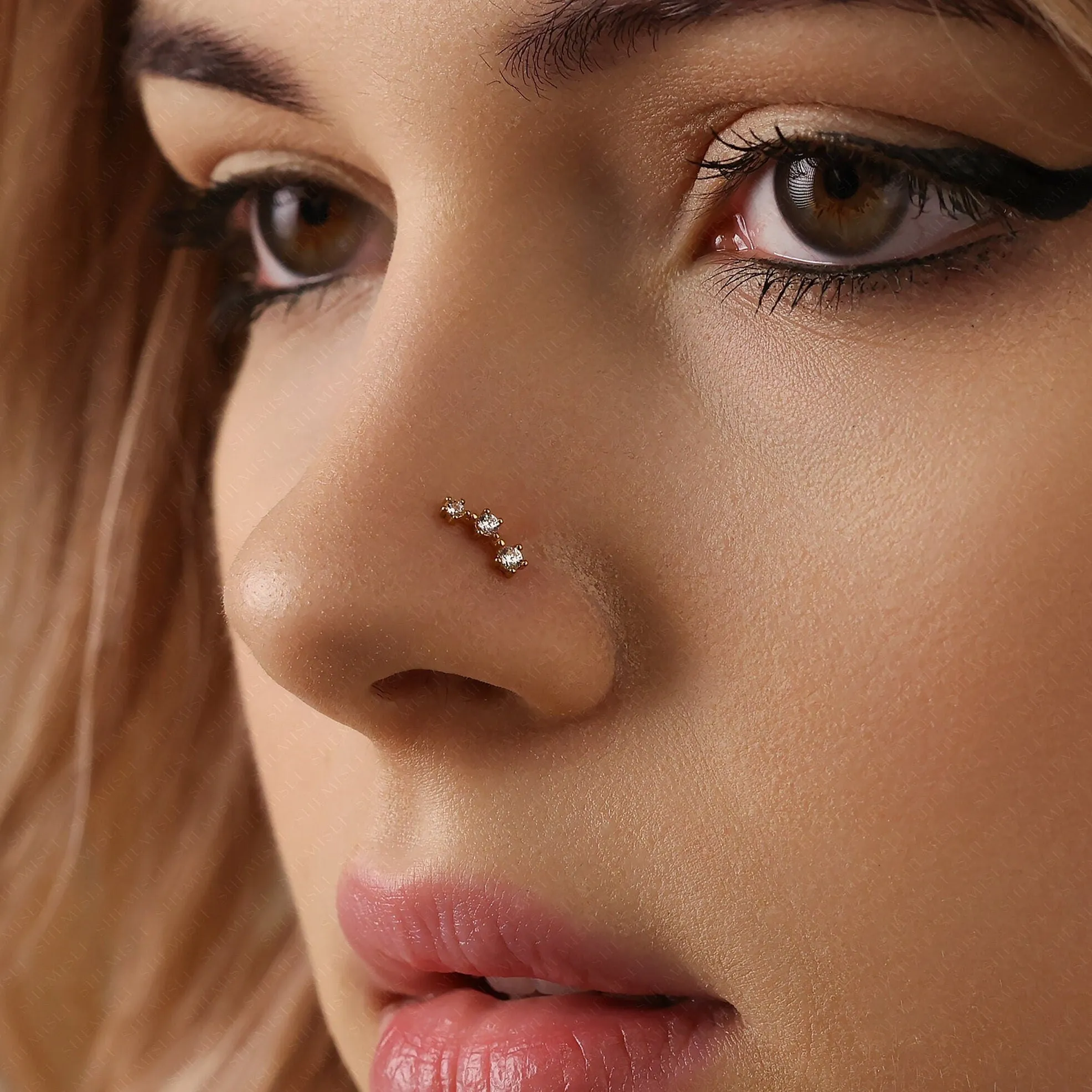 Tiny Triple Star Threadless Flat Back Nose Stud, 20,18,16ga, 5-10mm Unisex, Surgical Steel SHEMISLI SS930