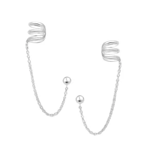 Triple Band Ear Cuff Chain Earrings