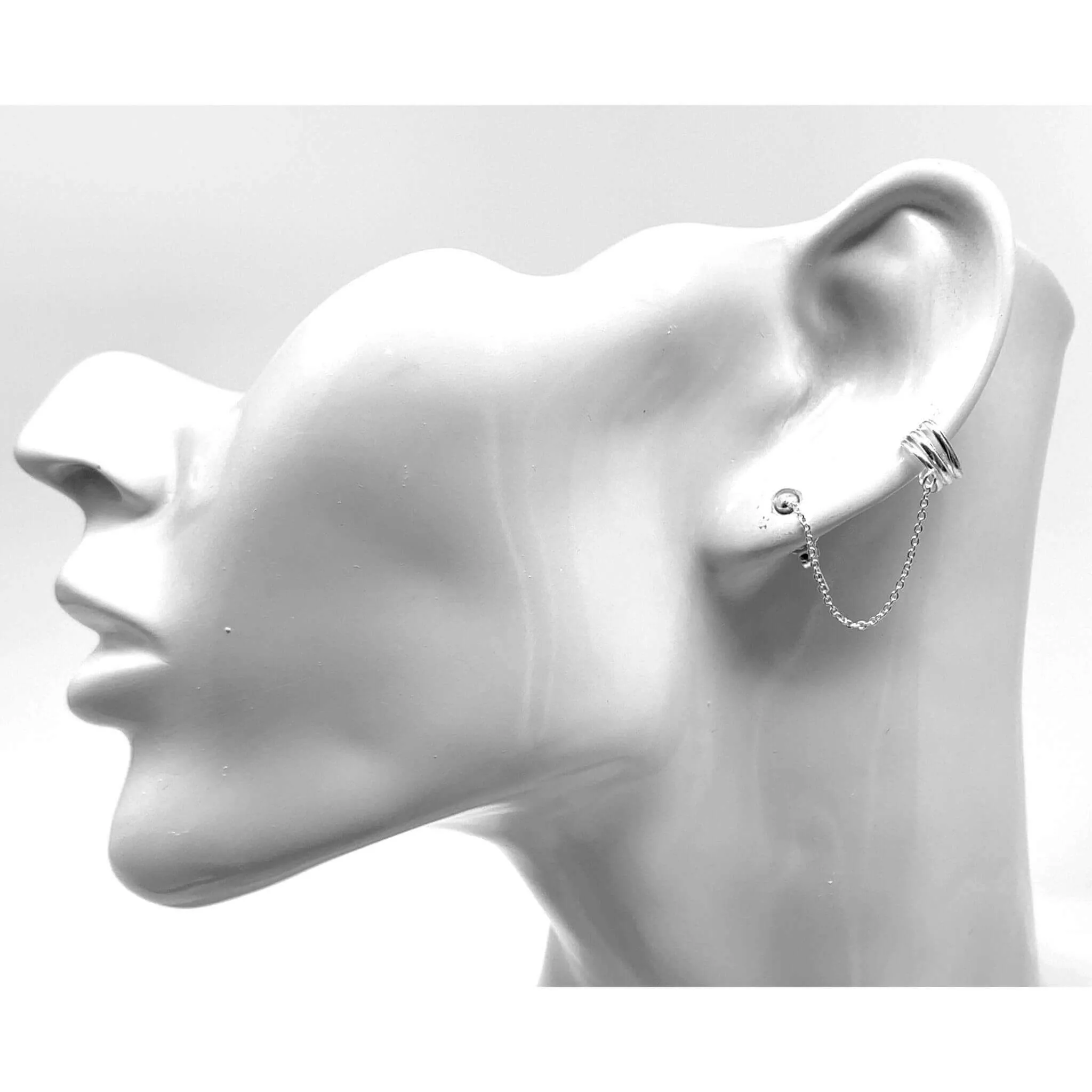 Triple Band Ear Cuff Chain Earrings