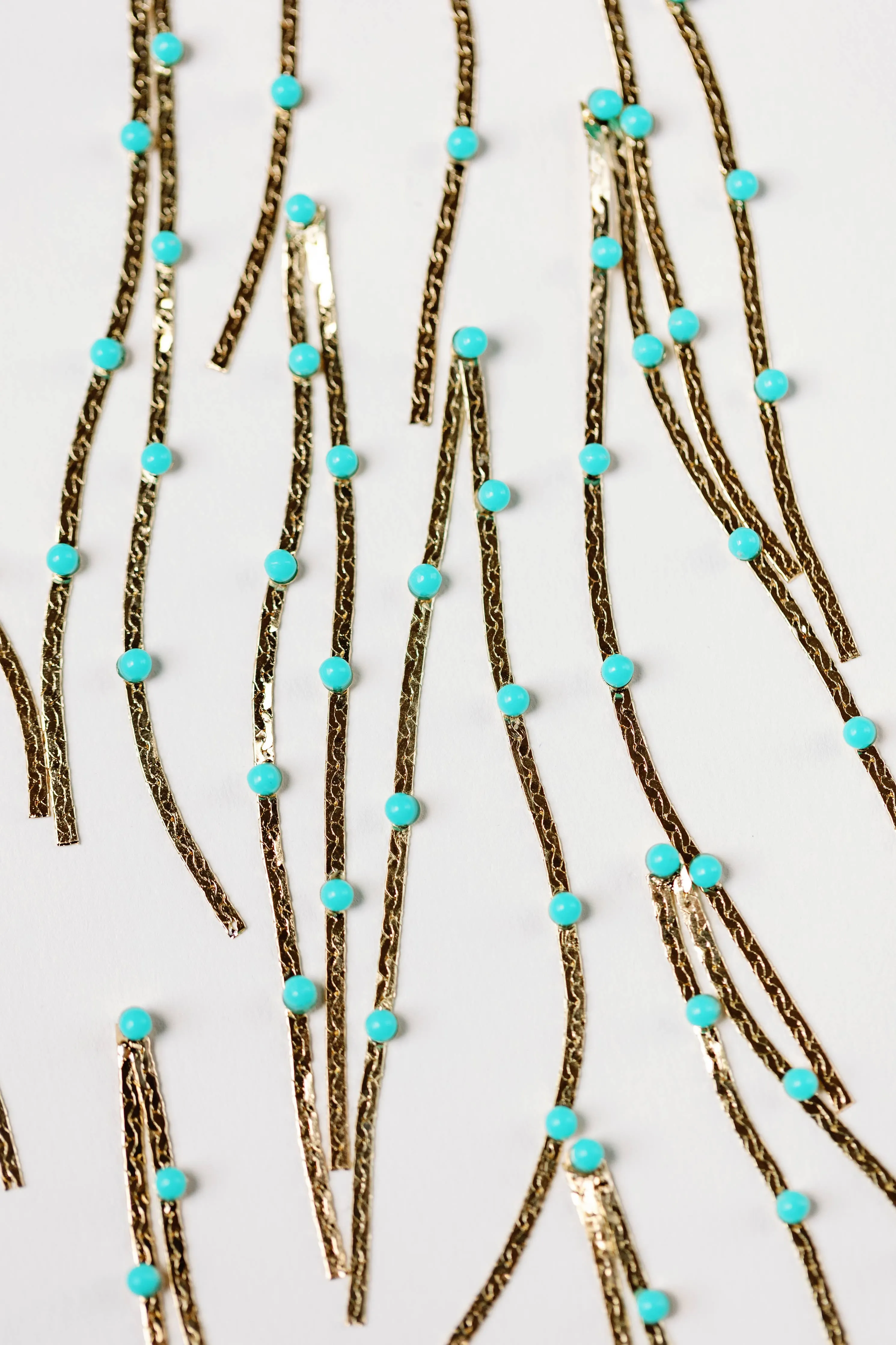 Turquoise Dotted Gold Duster Statement Earrings