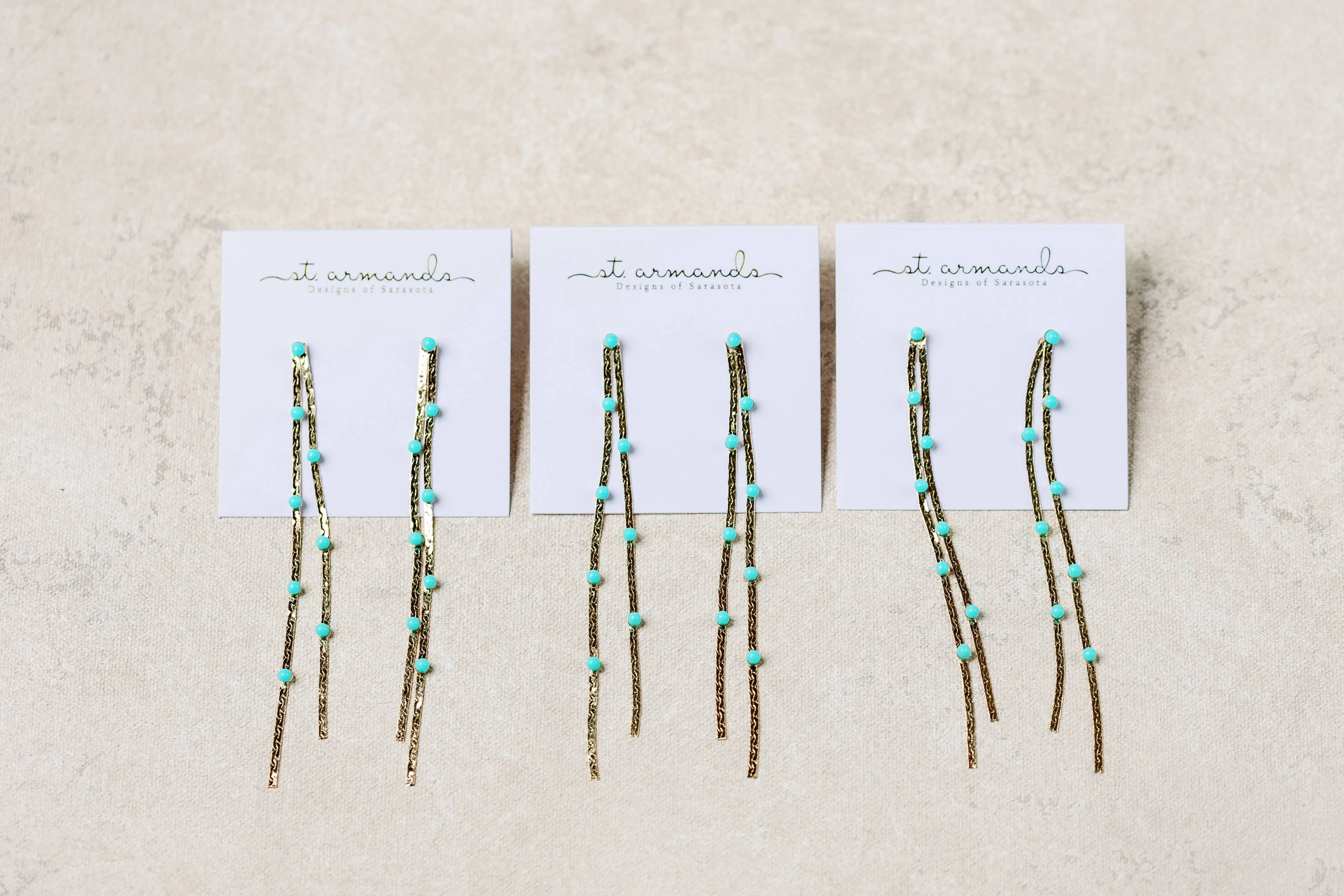 Turquoise Dotted Gold Duster Statement Earrings