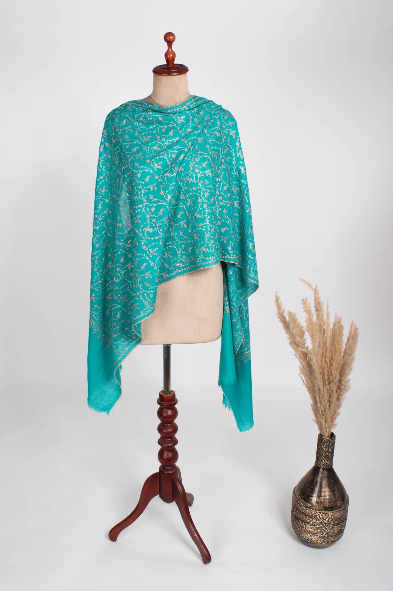 Turquoise Embroidered Women Cashmere Scarf - NOME