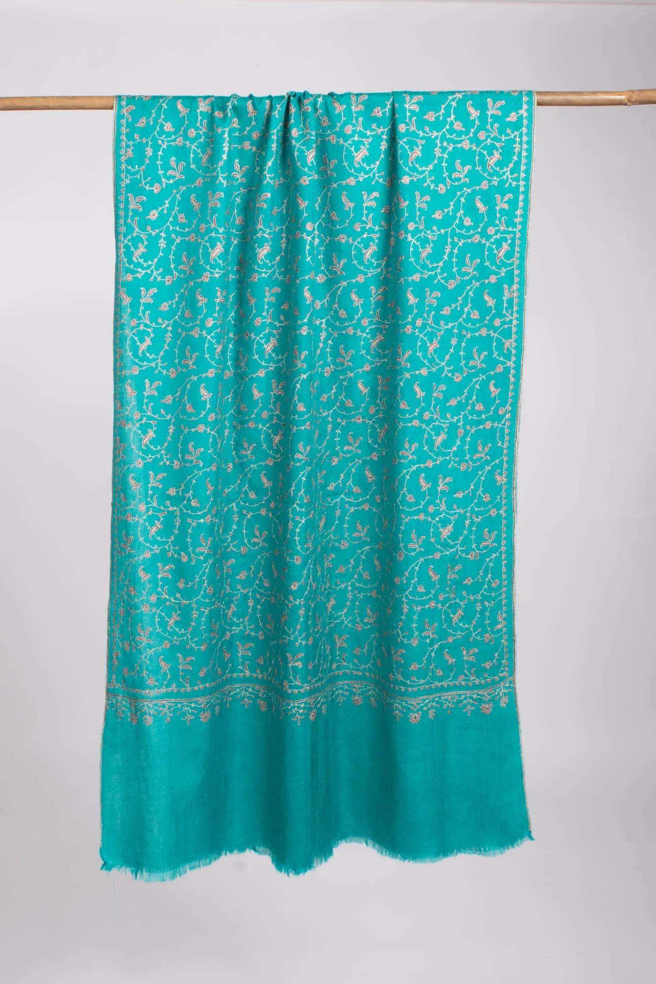 Turquoise Embroidered Women Cashmere Scarf - NOME