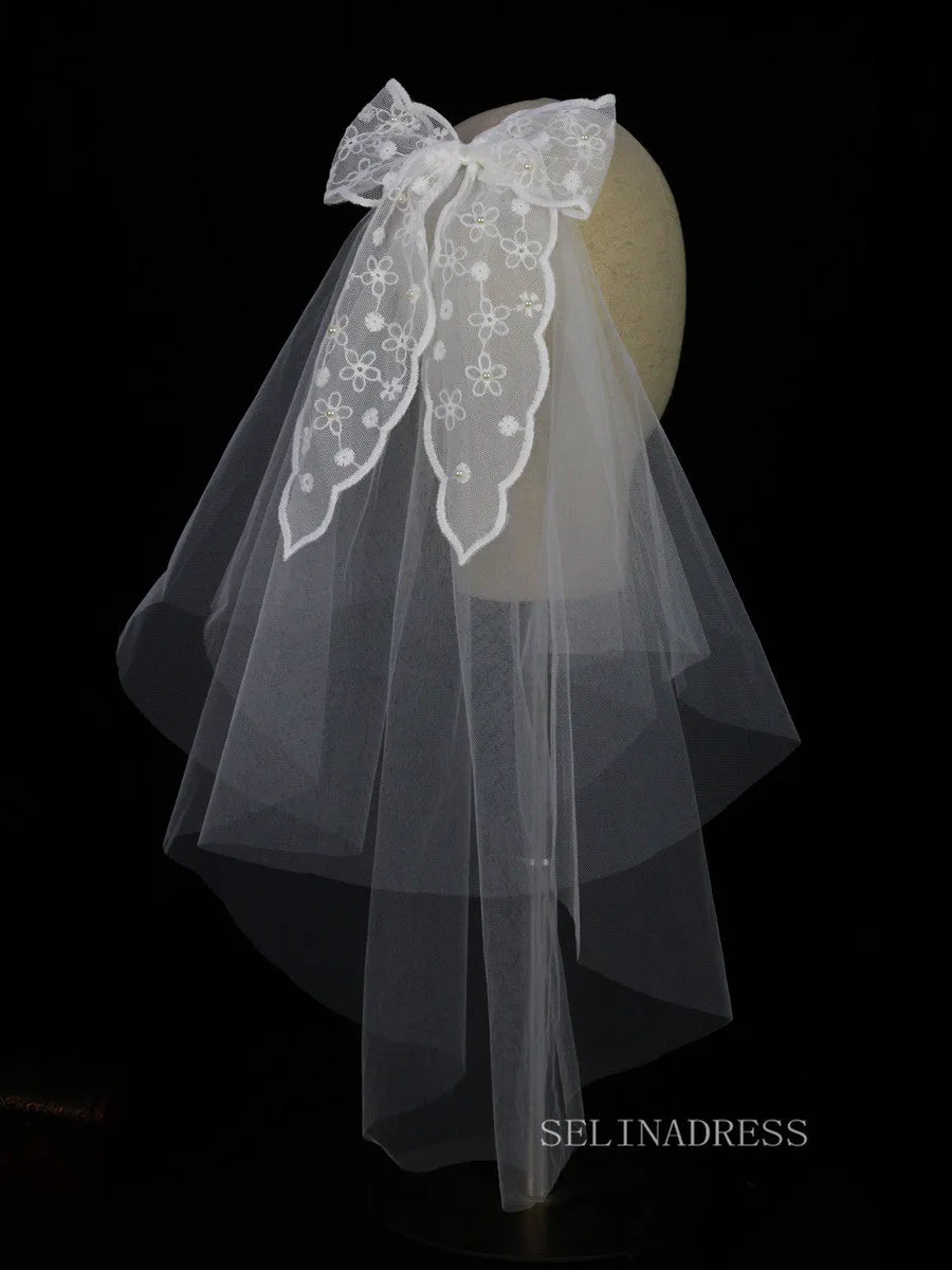 Two layers Lace Bow Wedding Veils ALC026