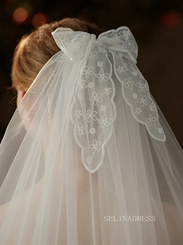 Two layers Lace Bow Wedding Veils ALC026