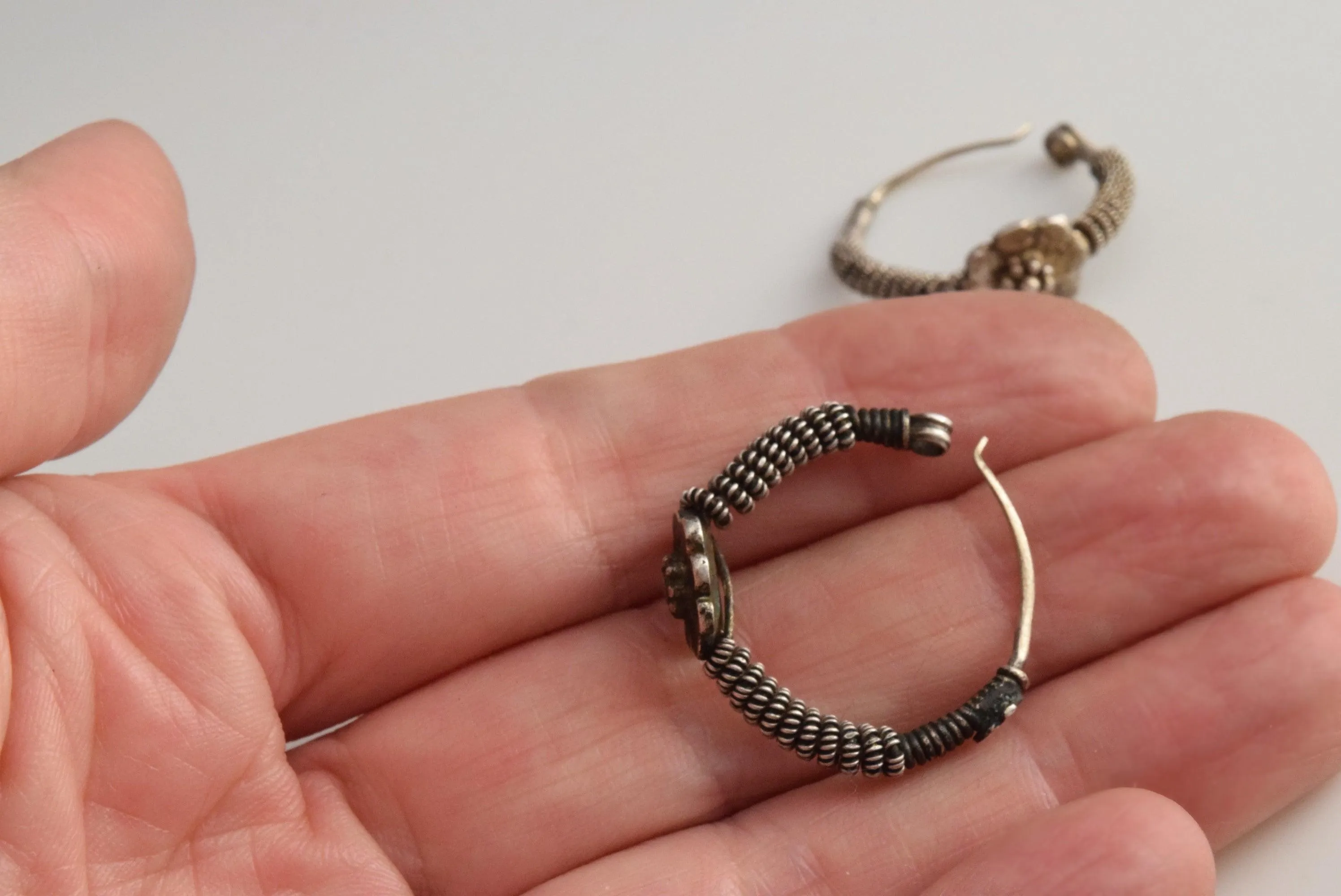 Vintage Small Indian Silver Hoop Earrings or Nose Rings