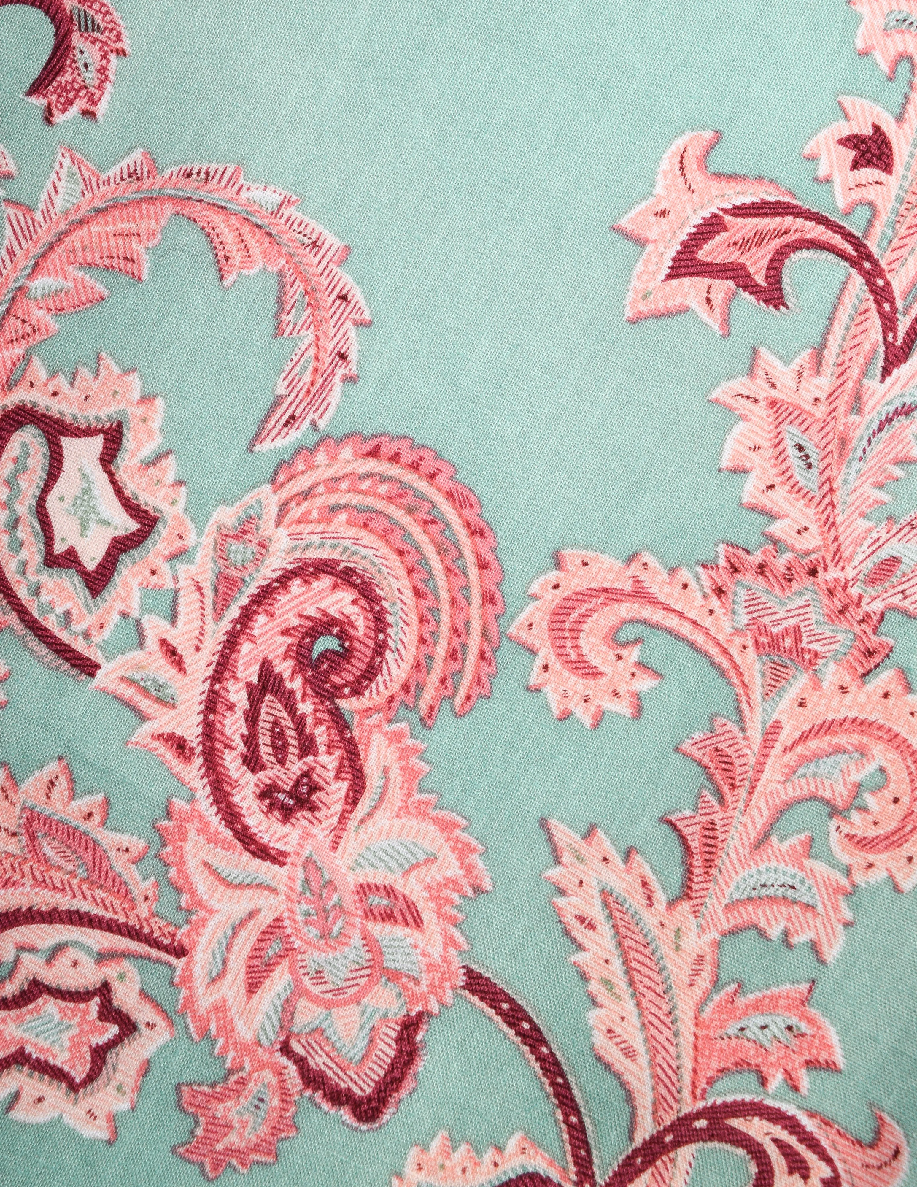 Vivienne Westwood Vintage 1990s Pink and Mint Embroidered Paisley Damask Cotton Scarf