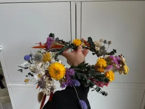 Wildflower Eucalyptus, Daisies & Scottish Thistle Dried Flower Crown / Colourful Bridal Crown / Wedding Flower Crown