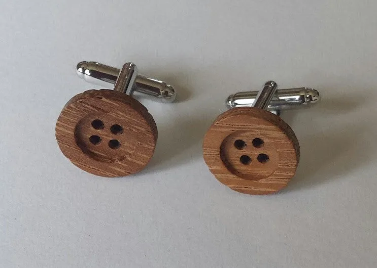 Wood Button Cuff Links