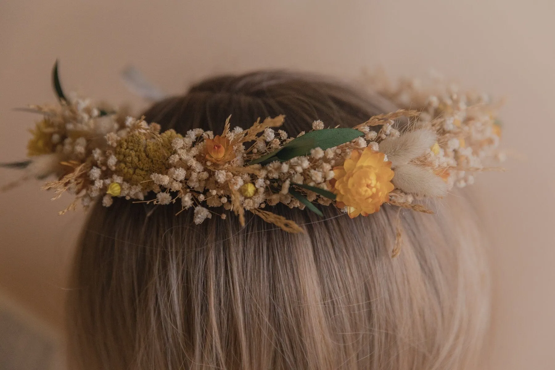 Yarrow and Eucalyptus Bridal Crown / Billy Balls Crown / Boho Bridal Neutral Crown