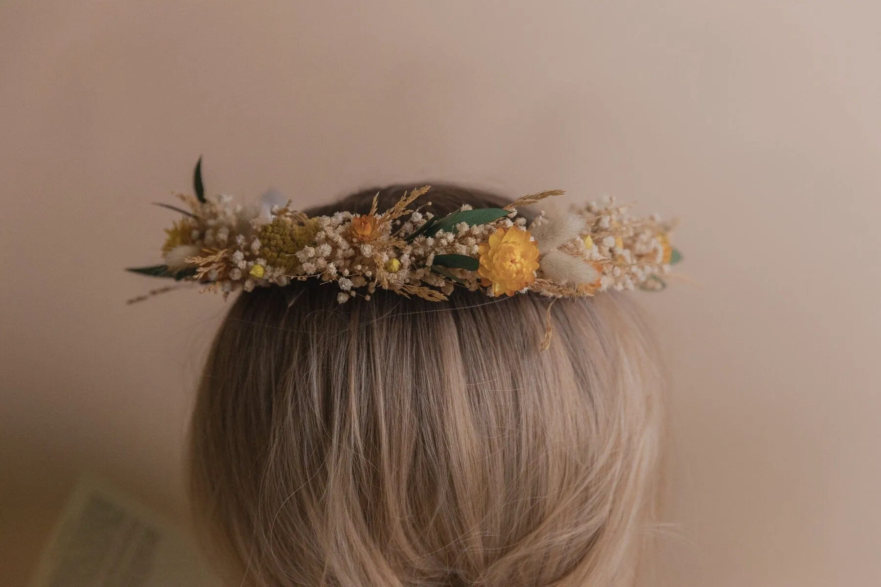 Yarrow and Eucalyptus Bridal Crown / Billy Balls Crown / Boho Bridal Neutral Crown